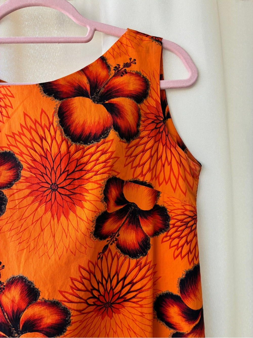 Vintage 1960s Hawaiian Hibiscus Print Orange Maxi Dress - Picture 3 of 11